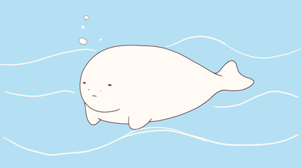 Naklejka premium Simple cartoon whale floating in minimalist ocean scene