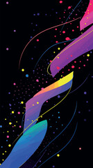 Abstract colorful ribbon on black background with vibrant dots and lines