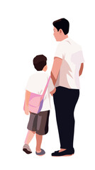 Fototapeta premium Asian father and child walking together in casual clothing