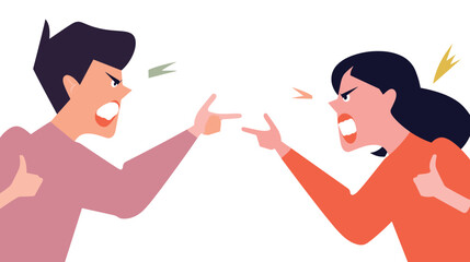 Animated argument between young asian male and female characters with angry gestures