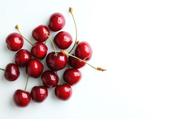 Red cherries isolated on white background. AI generated illustration.