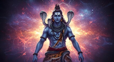 Fototapeta premium Lord Shiva illustration with cosmic background for spiritual or mythology themes