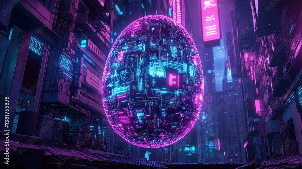 Poster futuristic cyberpunk easter egg design with intricate glowing circuit patterns