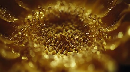 A close up view of a yellow flower center