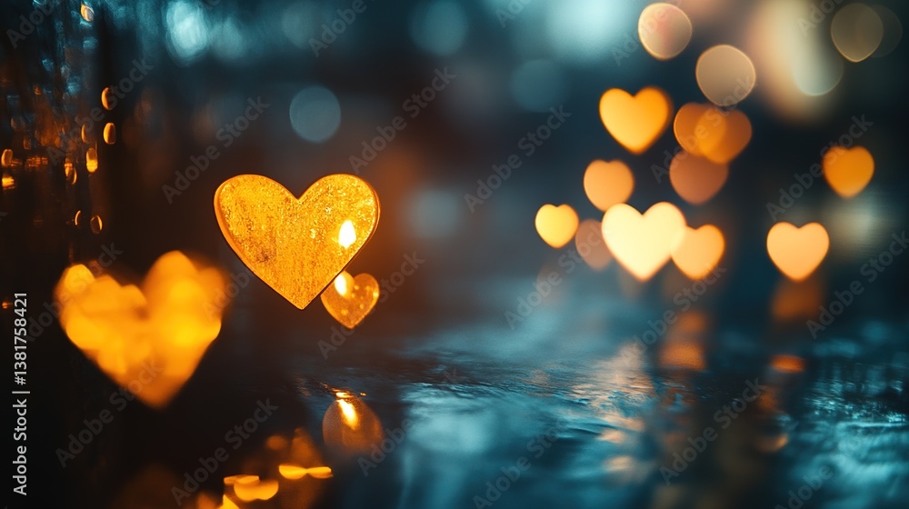Poster abstract hearts bokeh background on a dark backdrop creating romantic atmosphere