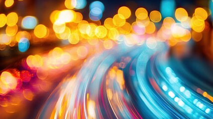 Abstract nocturnal city scene with long exposure creating light trails and bokeh