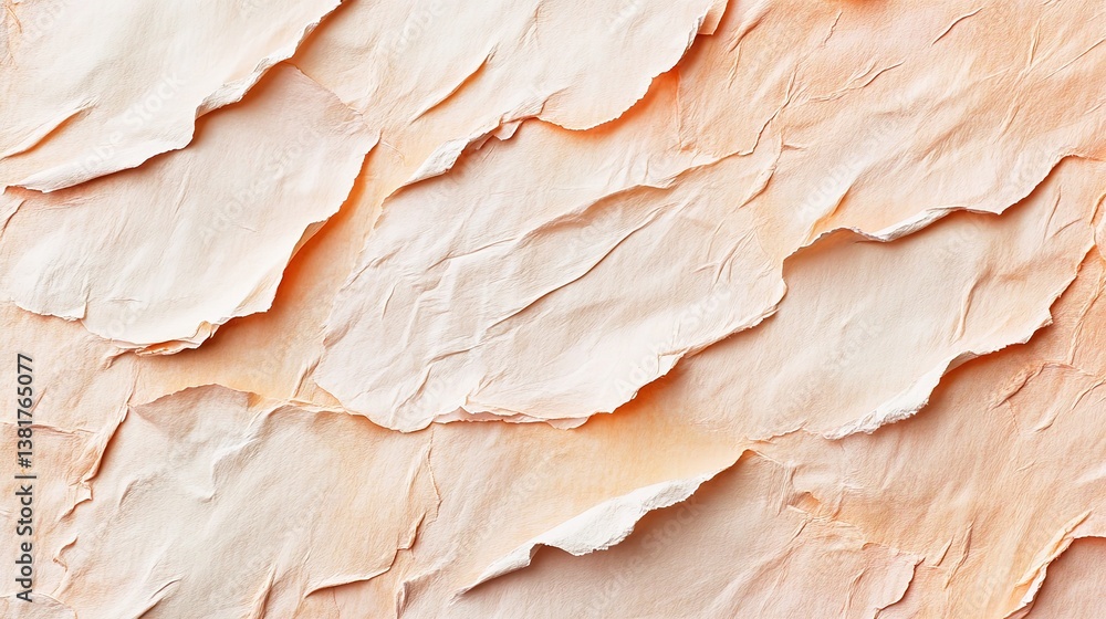 Poster peach-hued abstract: a texture of layered and crinkled paper forms