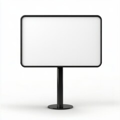 Blank rectangular signboard with black stand isolated on white background