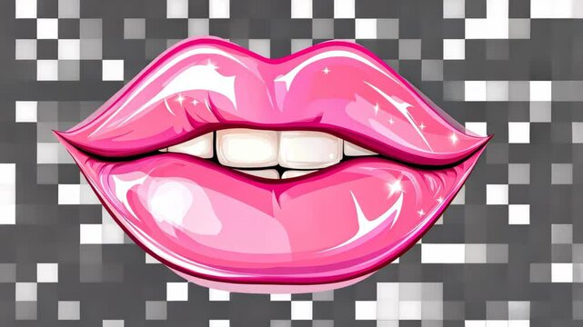 Stunning pink glossy lips stand out against a crisp white backdrop, showcasing a vibrant and alluring smile.