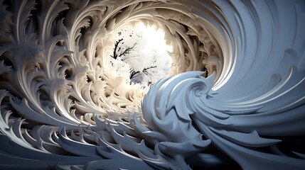Abstract Whirlwind of White: A Digital 3D Render of Intricate Swirling Patterns