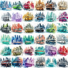 Watercolor drawing Futuristic concept bus in the city. AI generated illustration