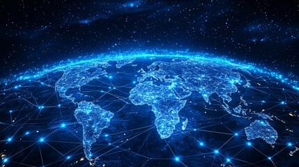 Earth surrounded by glowing lights representing global interconnectedness and data