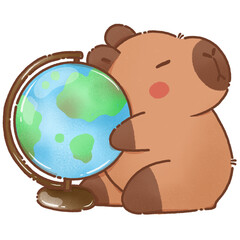 Cute cartoon animal holding globe, representing education and exploration. This adorable character embodies sense of curiosity and adventure