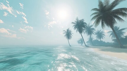 Serene Tropical Beach Scene with Palm Trees and Calm Waters