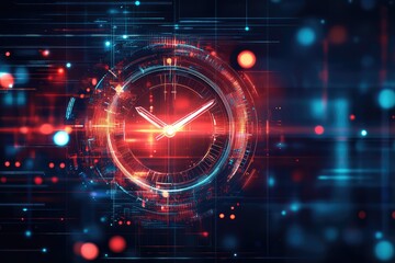 Obraz premium Timeline concept with clock on digital background. AI generated illustration.