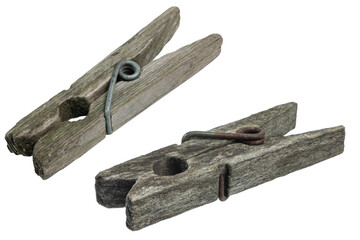 Old Weathered Wooden Clothespin  isolated on a transparent background