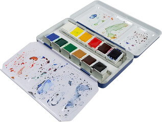 Watercolor Paint Set in a Metal Case isolated on a transparent background