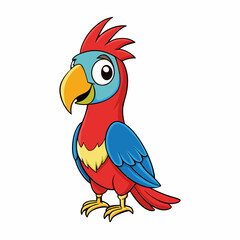 Colorful cartoon parrot illustration with blue, yellow, and red feathers on a white background