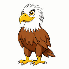 Cartoon illustration of an American Bald Eagle with a white head, brown feathers, and sharp beak, symbolizing freedom and wildlife