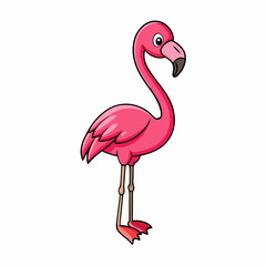 Illustration of a pink flamingo standing isolated in nature with a beautiful beak, feathers, and silhouette, showcasing a tropical wildlife scene