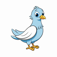 Cartoon blue bird on a branch with a white background, cute and funny character, nature symbol, isolated vector illustration