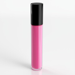 Pink lip gloss tube on white background
