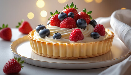 Fruit Tart + Pastry + Fresh Berries & Cream + Elegant Dessert Photography
