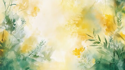 Botanical Harmony: A Watercolor Symphony of Yellow and Green Hues