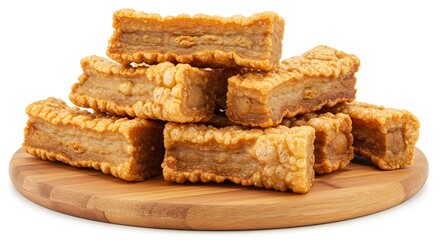 Crispy Pork Belly Bites: A delicious stack of savory pork belly with golden-brown, crispy skin, perfect for appetizers or a flavorful snack.