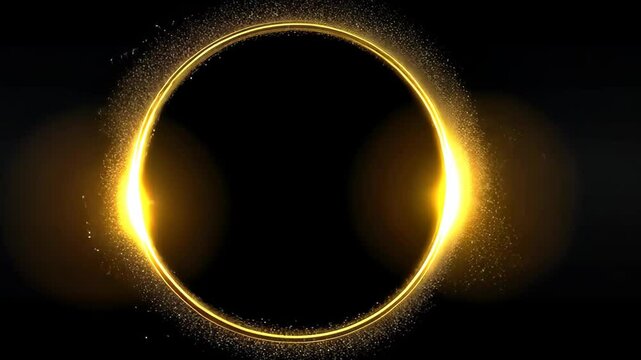 A dazzling display of gold circle frame firework confetti, featuring light golden spark particles on a black background, Ai Generated.
