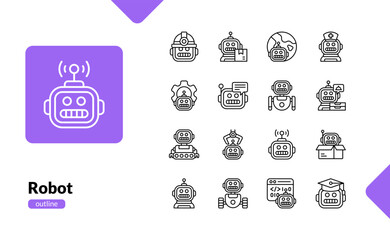 robot future artificial technology automation machine outline line icon set