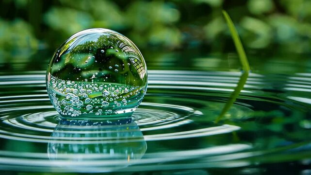 Artificial reflection of fluid green hydrogen water element bubbles, showcasing innovative technology. Ai Generated.