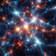 Fototapeta premium neural network visualization bioluminescent art glowing nodes synapses cinematic lighting deep space