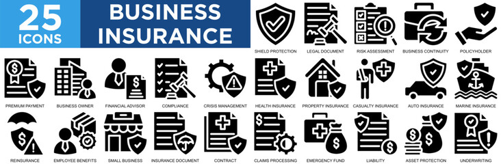 business insurance, business, insurance, service, finance, office, icon set. Outline icons collection. Simple vector illustration