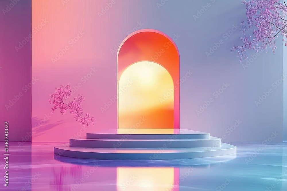 Poster pastel gradient minimalist abstract scene with geometric shapes and soft ambient lighting for modern
