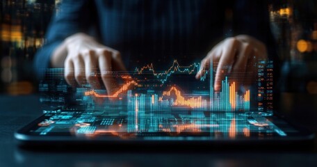 Futuristic Financial Analysis with Holographic Charts and Cinematic Lighting