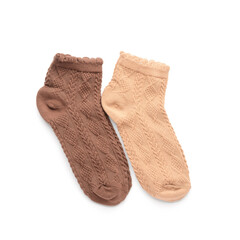 Different basic color socks on white background