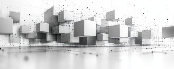 Abstract Geometric Design Isometric Cubes Pattern Modern Line Art Minimalist Black and White Background