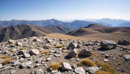 Rocky mountain landscape under a clear blue sky  