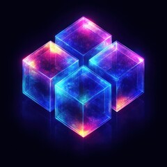 Abstract Geometric Background with Isometric Cubes and Hexagons in Vibrant Blue and Purple Gradients for Modern Technology Design