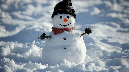 Obraz premium A charming snowman stands smiling brightly in a winter wonderland scene