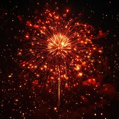 Vivid Red Fireworks Display in Dark Night Sky for Celebration and Festivity