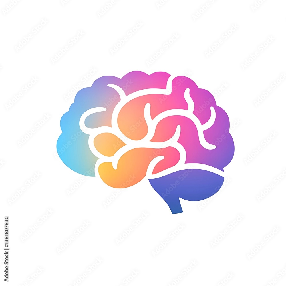 Poster gradient colorful brain icon in modern abstract style representing intelligence creativity and think