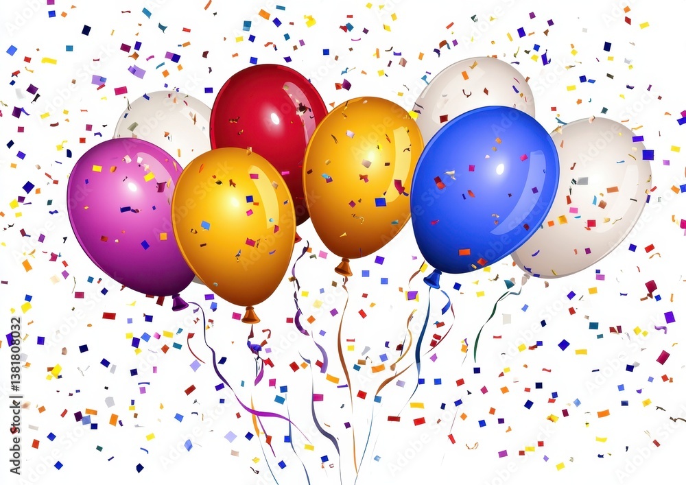 Aufkleber ard with balloons and confetti on a white background a happy birthday greeting card design with ball