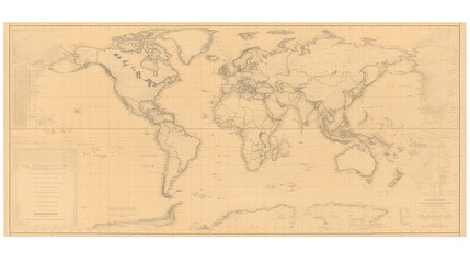 A vintage world map depicting continents and oceans around the globe