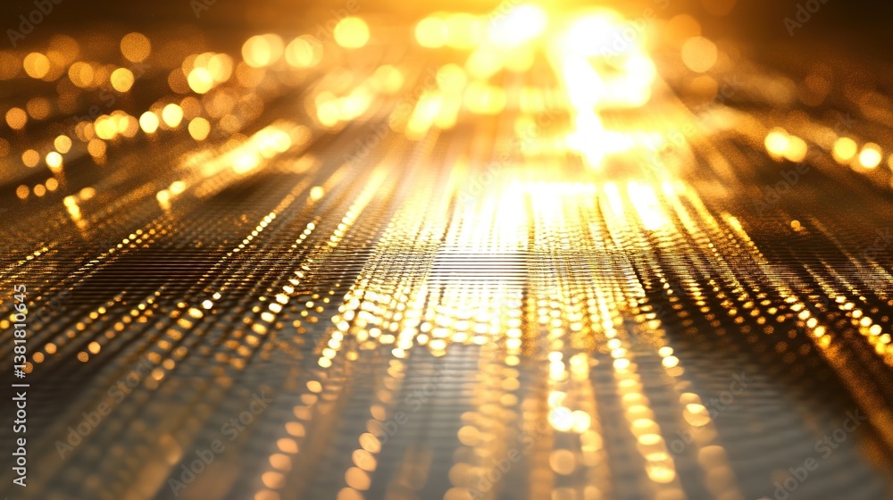 Poster gleaming grid of shimmering light reflecting off an undulating surface