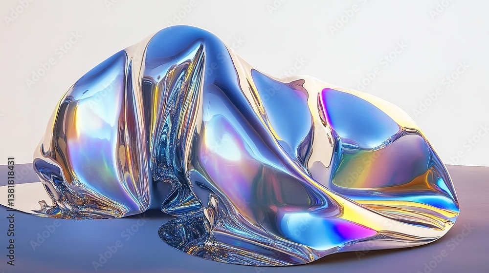Poster iridescent fluid shape creating an optical illusion with liquid metal effect