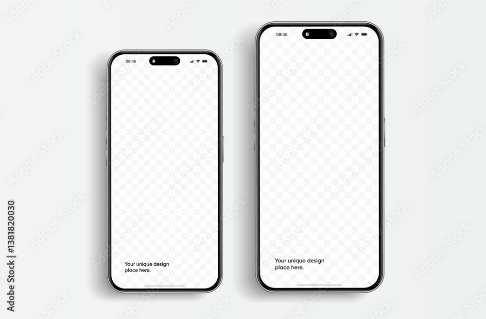 Poster Realistic smartphone mockup. Mobile phone vector with isolated on white background. Device front view. 3D mobile phone with shadow. Realistic, high quality smart phone mockup for ui ux presentation.
