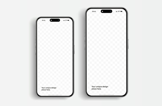 Realistic smartphone mockup. Mobile phone vector with isolated on white background. Device front view. 3D mobile phone with shadow. Realistic, high quality smart phone mockup for ui ux presentation.