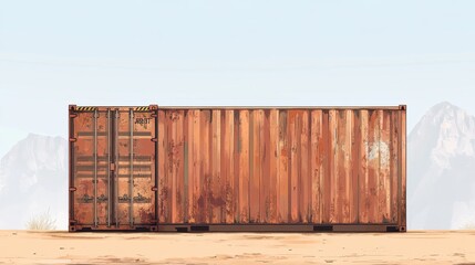 Abandoned rusty cargo container in a deserted area flat design side view urban decay theme animation colored pastel.